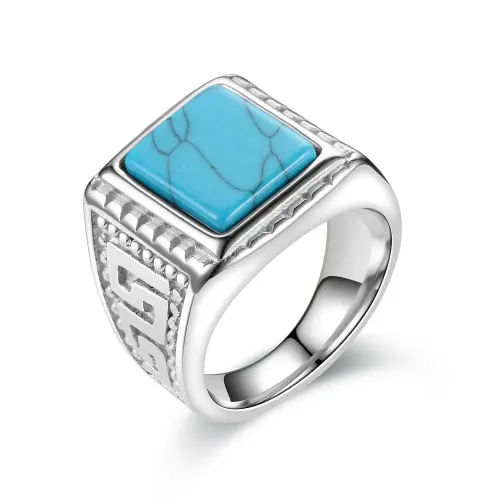 RTM667 Turquoise Micropaved Gemstone Ring Stainless Steel Men's & Couple Jewelry