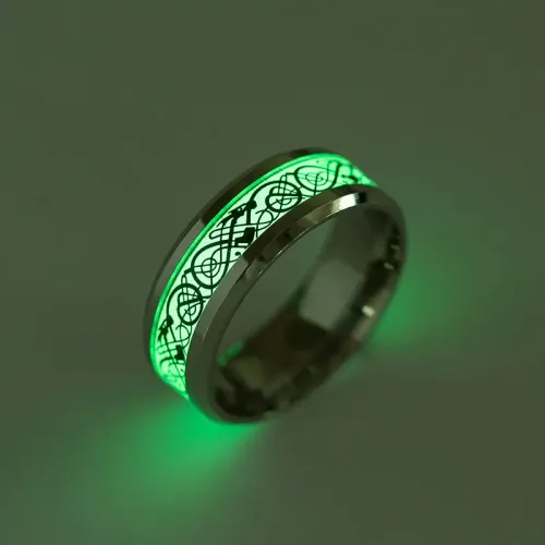 RTM1215 Luminous Dragon Pattern Ring Fluorescent Stainless Steel Jewelry for Men
