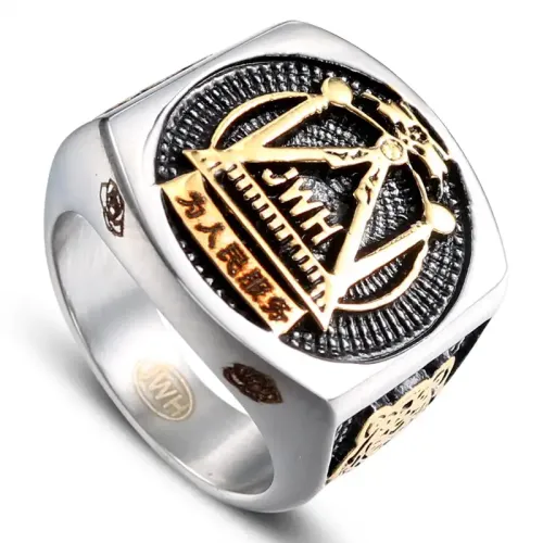 RTM613 Gold Masonic Ring for Men Premium Stainless Steel Freemasonry Jewelry