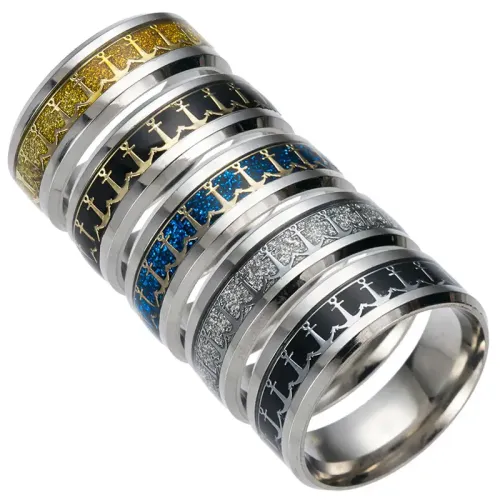 RTM1332 Stainless Steel Anchor Hook Ring Nautical Boat & Fishhook Jewelry for Men