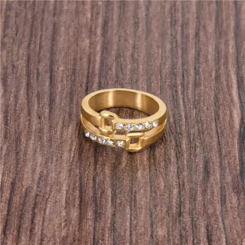 RTM355 Women's Titanium Steel Ring with American Diamond Buckle Elegant Jewelry