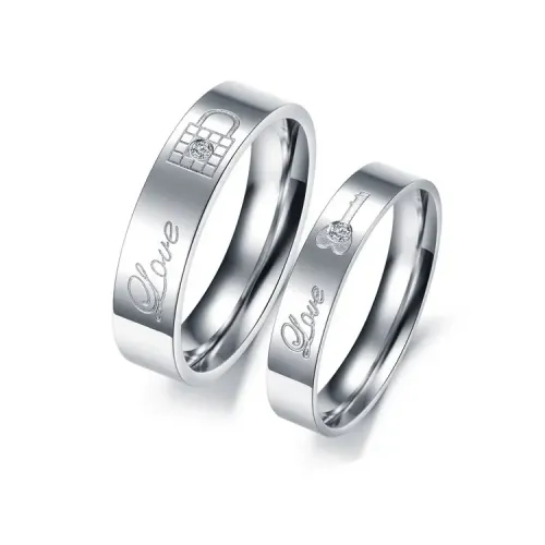 RTM2257 Love Vow Couple Rings Stainless Steel Key and Lock Design Jewelry