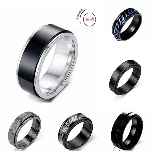 RTM883 Men's Rotatable Black Stainless Steel Ring Stylish & Durable Accessory