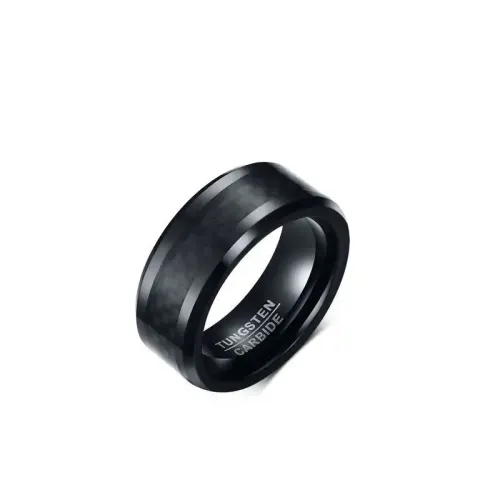RTM13 8MM Black Tungsten Carbide Ring with Carbon Fiber Inlay Men's Jewelry