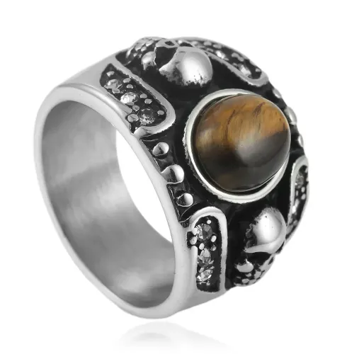 RTM1628 Men's Skull Ring with Oval Stone Punk Stainless Steel Fashion Accessory