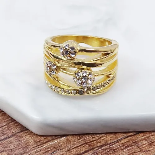 RTM292 18K Diamond Geometric Titanium Steel Band Women's Stainless Steel Ring