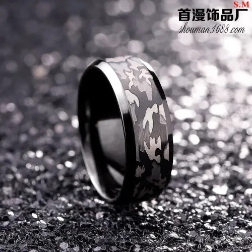 RTM1315 Three-Color Camouflage Ring Military Fan Stainless Steel Jewelry Accessory