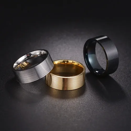 RTM1177 8MM Threaded Men's Stainless Steel Ring Vacuum Plated Durable Jewelry