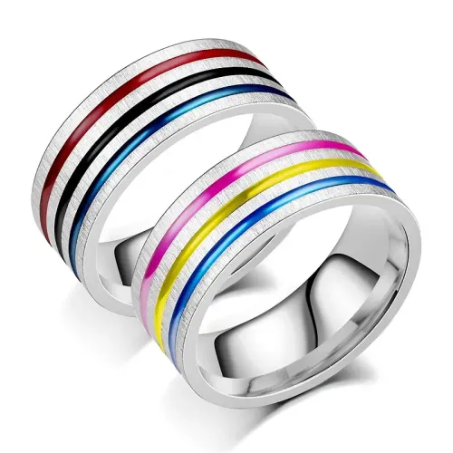 RTM736 Rainbow Drip Ring Stainless Steel Couple Jewelry for Pride