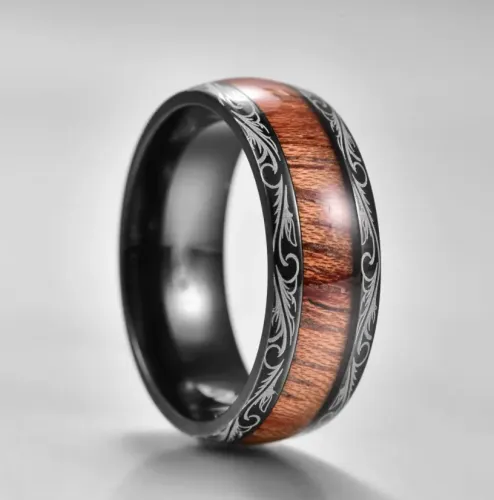 RTM2779 Unique Black Phoenix Wood Grain Ring for Sale Timeless Elegance & Style