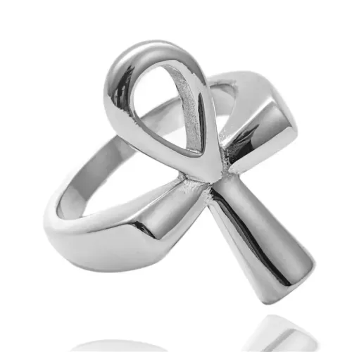 RTM1726 Egyptian Cross Ring Stainless Steel Pharaoh-Inspired Jewelry for Men