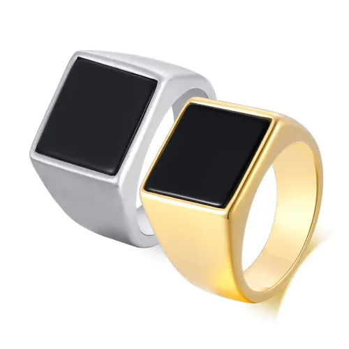 RTM123 Men's Black Geometric Ring Stainless Steel Epoxy in Steel Color