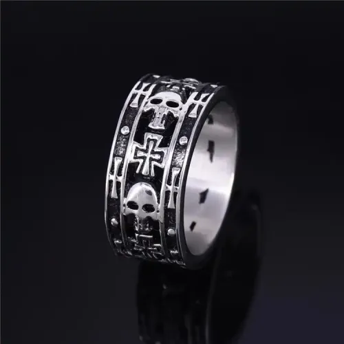 RTM307 Harley Motorcycle Skull Cross Rings Unisex Stainless Steel Jewelry