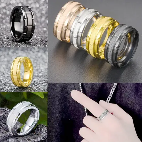 RTM941 Geometric Stainless Steel Couple Rings for Men Modern Love Bands