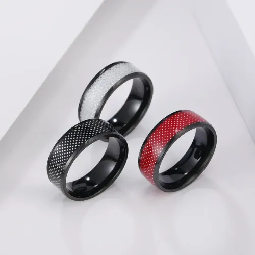 RTM1366 8MM Contrasting Color Stainless Steel Ring for Men Spotted Design JWR861