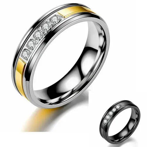 RTM690 Black Diamond Zirconia Couple Rings Stainless Steel Micropave Jewelry