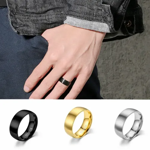 RTM1003 Matte Men's Plain Brushed Stainless Steel Ring Sleek Fashion Jewelry