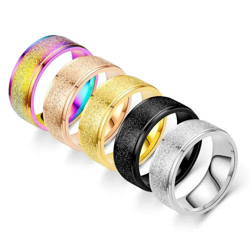 RTM979 Frosted Stainless Steel Couple Rings Elegant Men's Jewelry