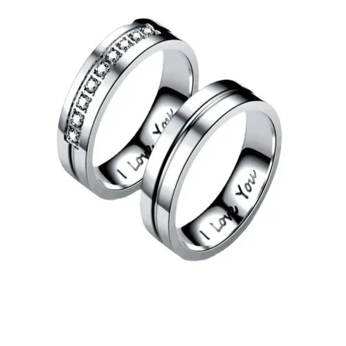 RTM961 I Love You Stainless Steel Diamond Engagement Rings for Couples