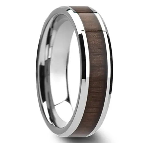 RTM1380 Elegant Black Walnut Inlay Men's Wedding Band Stainless Steel Ring