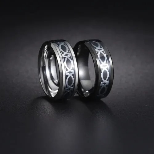 RTM1266 Celtic Knot 8MM Stainless Steel Ring with Beveled Edges & Oil Drop Finish