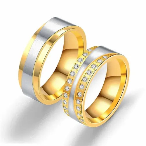 RTM903 Stainless Steel Two-Tone Zircon Diamond Rings for Couples Men & Women's Set