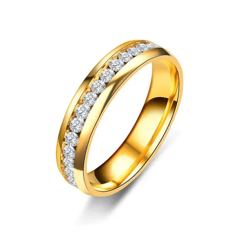 RTM2660 Luxury Stainless Steel Ring with Diamonds Inner & Outer Curved Dots Design