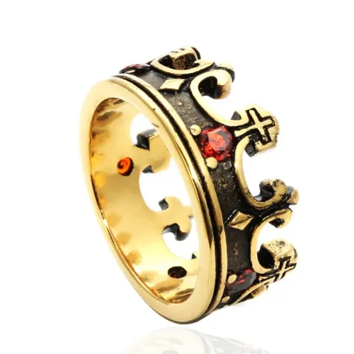 RTM2077 Luxury Crown Ring with Diamonds Stainless Steel Royal Accessory for Men & Women