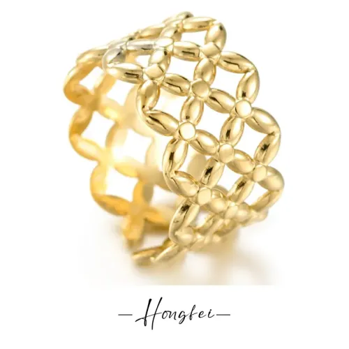 RTM2514 14K Gold Open Adjustable Ring for Women Hollow X-Shaped Design