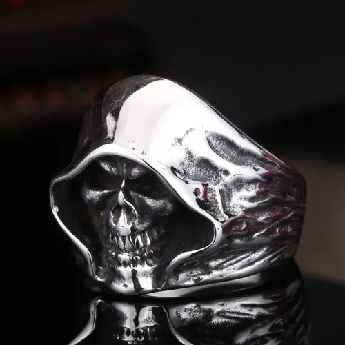 RTM2383 Black Skull Stainless Steel Men's Ring Alternative Death Jewelry