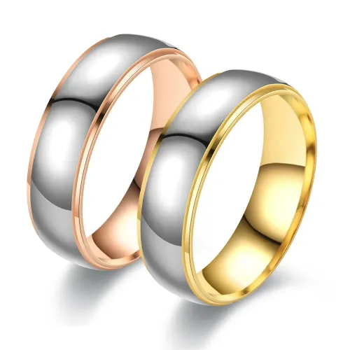 RTM2767 Unique Two-Tone Curved Double Step Couple Rings Perfect Match for Sale