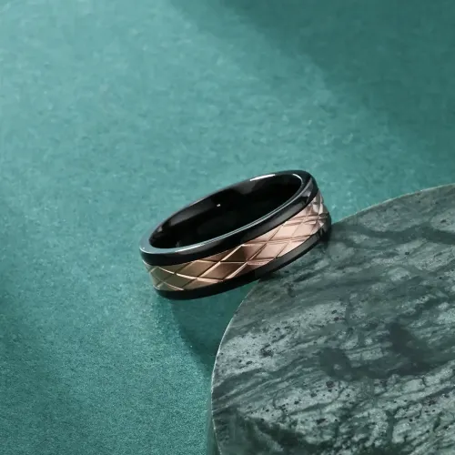 RTM1099 Men's Two-Tone Ring with Engraved Rhombus Cut & High Gloss Square Pattern