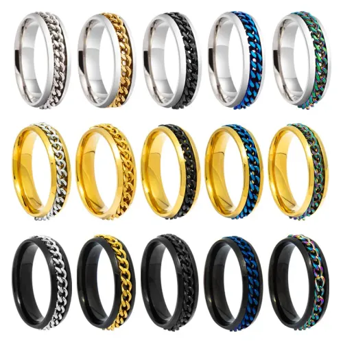 RTM1142 6MM Stainless Steel Rotating Chain Couple Rings Small Jewelry for Decompression