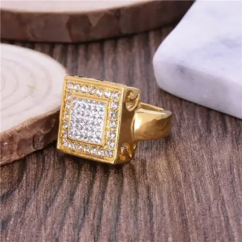 RTM371 Classic Gold Diamond Ceramic Titanium Steel Ring Square Women's Middle Eastern Jewelry