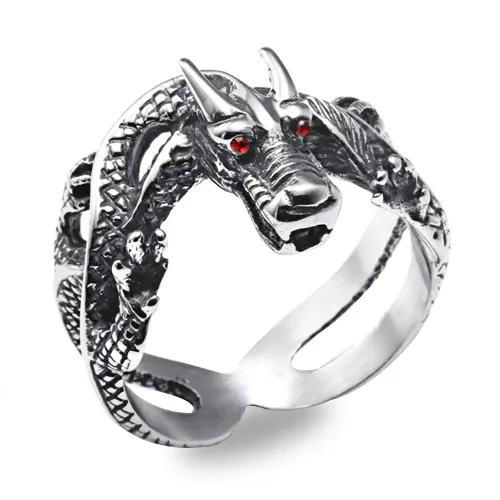 RTM1561 Shenlong Punk Ring Red Diamond Dragon Stainless Steel Band