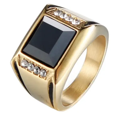 RTM511 Men's Black Zircon Punk Ring Stainless Steel Jewelry for the Edgy