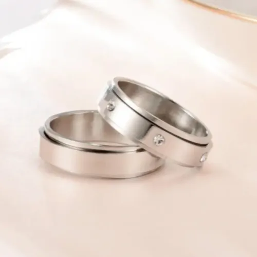 RTM794 Anti-Anxiety Stainless Steel Rotatable Ring Stress Relief with Diamond Design for Couples