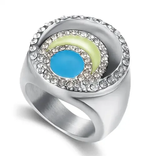 RTM212 Exotic Stainless Titanium Steel Women's Ring Colorful Rhinestone Inlay