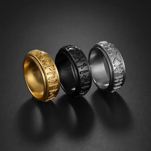 RTM1438 Rune engrave Stainless Steel Ring Rotating Decompression Ornament