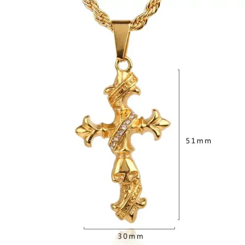 RTM435 Men's Punk Diamond Cross Pendant Trendy Titanium Steel Necklace Brand
