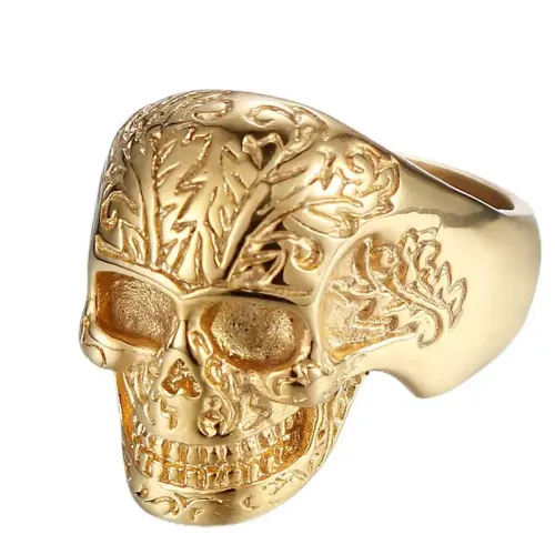 RTM632 Men's Stainless Steel Skull Ring Punk Titanium Religious Totem Jewelry