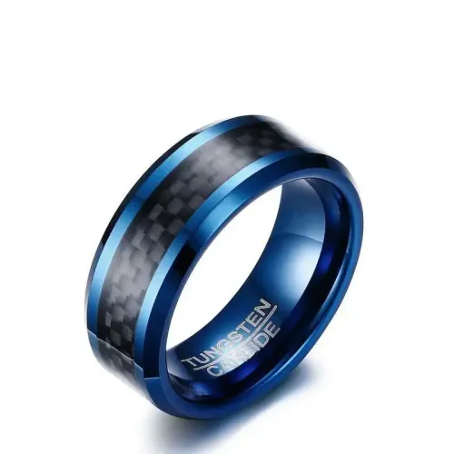 RTM136 Blue Carbon Fiber Men's Ring Tungsten Steel Jewelry for Him