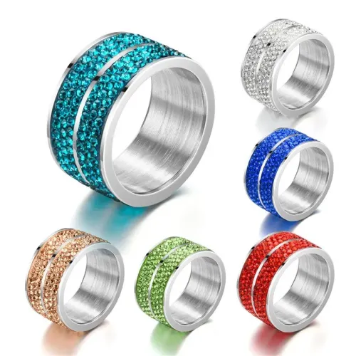RTM674 Luxury Six-Row Diamond Stainless Steel Rings for Couples Matching Bands