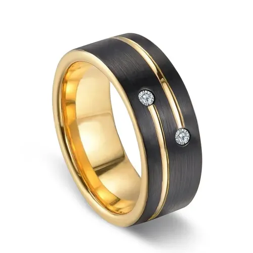 RTM2908 Luxury Black Slotted Gold Diamond Ring Timeless Elegance for Him & Her