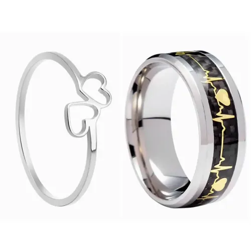 RTM1418 Heartbeat Love Couple Rings Stainless Steel Jewelry for Men & Women