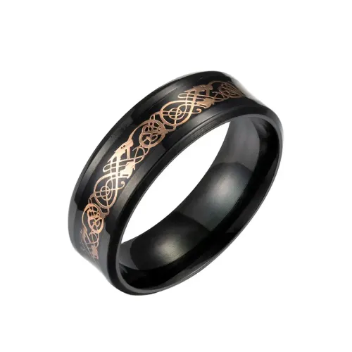 RTM1185 Black Plated Stainless Steel Ring with Blue Dragon Pattern for Men Twill Design
