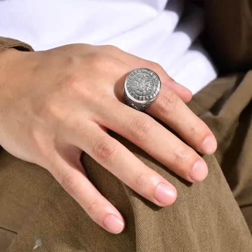 RTM162 Men's Viking Compass Celtic Knot Signet Ring Stainless Steel Jewelry in Steel Color