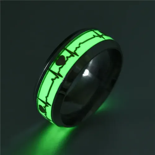 RTM2724 Fluorescent EKG Love Element Ring Glow-in-the-Dark Stainless Steel Jewelry