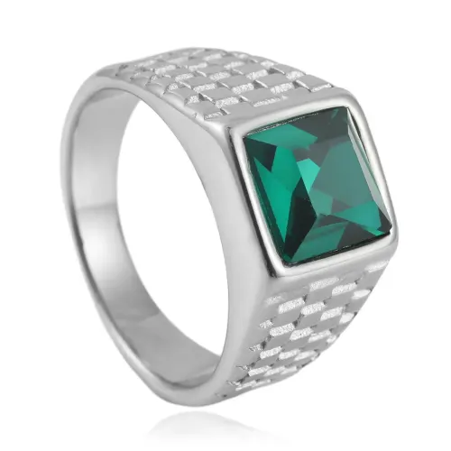 RTM1621 Punk Stainless Steel Square Ring with Multicolor Stone Band for Edgy Style