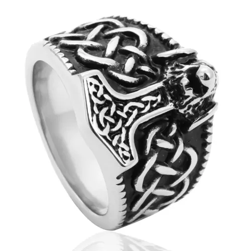 RTM2043 Thor Hammer Ring Punk Stainless Steel with Dog Head Design for Men